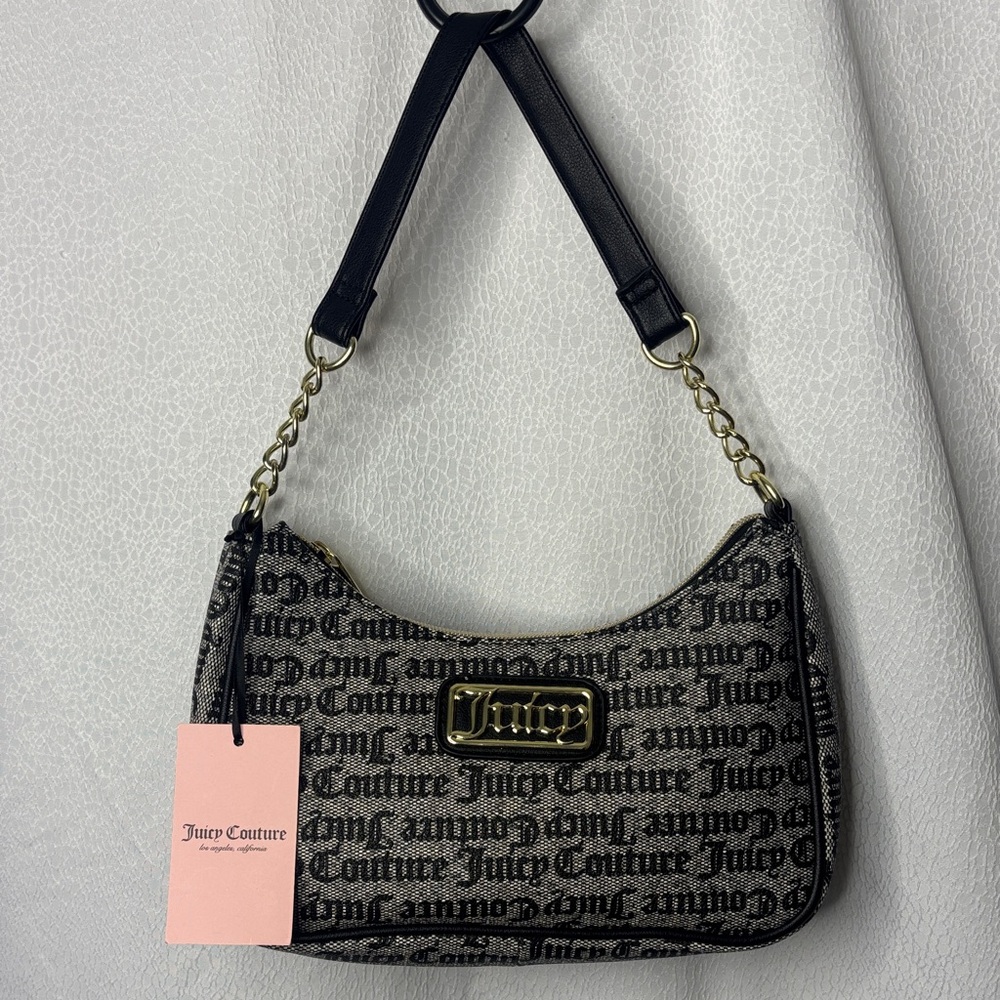 Juicy Couture Y2K Gothic Logo Mini Shoulder Bag Black Canvas Purse